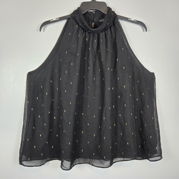 Zac & Rachel Black Chiffon High Neck Halter Layered Blouse Tank Top Plus Size 2X - Picture 1 of 12